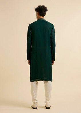 alt message - Manyavar Men Dark Green Self Patterned Mirror Work Kurta Set image number 5